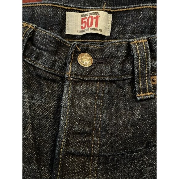 Levis 501 Jeans Men 34x32 Straight Button Fly American Western Cowboy Dark Denim - Picture 2 of 16